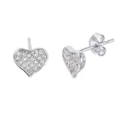 Sterling Silver Heart-Shaped Micro Pave CZ Stones Stud Earrings • $16.99