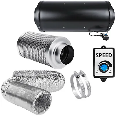 EC Silent Acoustic Fan Kit Carbon Filter Aluminium Ducting Hydroponics Duct • £199.45