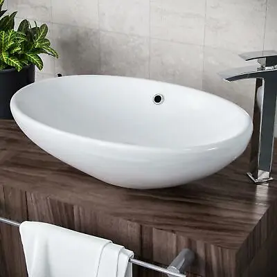 Etive Oval 600 Mm Large Counter Top Basin Sink Overflow Wash Ceramic Bathroom • £74.99