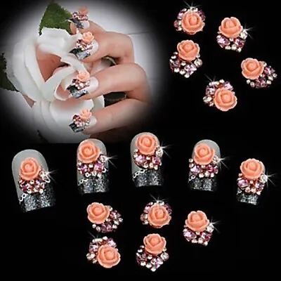  Pearl Pink Rose Flower 3D Rhinestone DIY Accessories Nail Art Decoration • £2.59