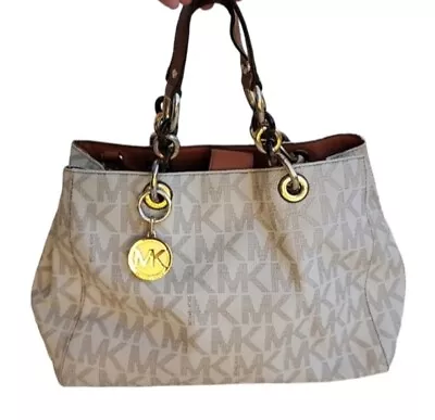 Michael Kors White Monogram Gold Chain Cynthia Tote Shoulder Bag • $68.95