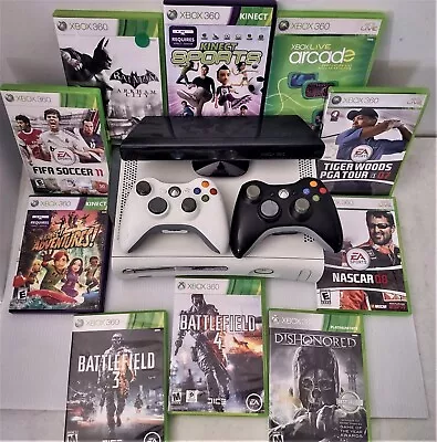 Xbox 360 Console System W/Kinect Works Perfectly With Lots Of Games + 2 Controls • $104.99