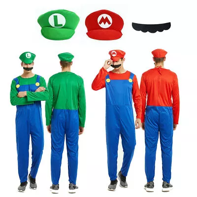 Mens Adult Super Mario And Luigi Fancy Dress Plumber Bros Halloween Costume • £11.89