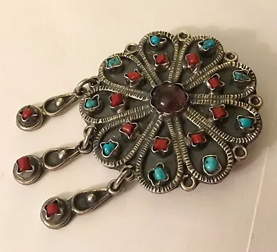 Sterling Silver Pin Or Pendant VALLADARES TP-102 TAXCO MEXICO Coral Turquoise • $145