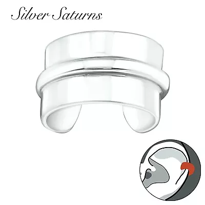 925 Sterling Silver Wide Plain Design Ear Cuff Wrap Upper Ear (A22) • £6.99