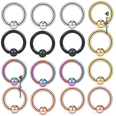 1 Pc Stainless Captive Hoop Bead Rings BCR Eyebrow Tragus Nose Nipple Lip Ring  • £1.49