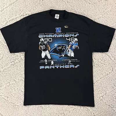 Vintage Y2K NFL Carolina Panthers T Shirt L Black 2003 Conference Champ Peppers • $25.50