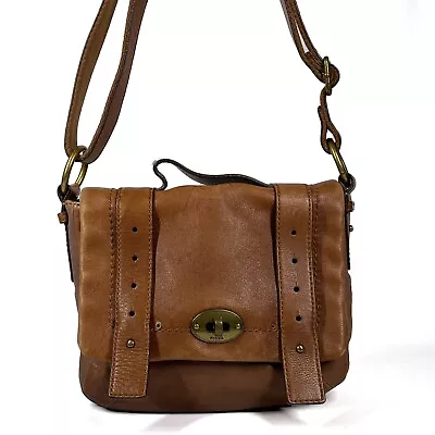 Fossil Long Live Vintage 1954 Leather Satchel Messenger Flap Turnlock Crossbody • $18