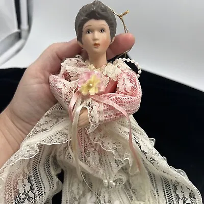Vintage Large Angel Christmas Ornament Hand Made Hand Painted Face Porcelain • $20