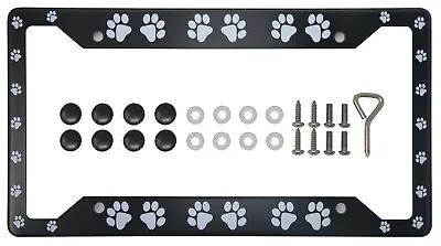 License Plate Frame Car Auto Tag Holder Black Dog Cat Paw Stainless Steel 2-Pack • $14.99