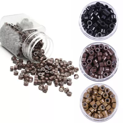 Silicone Lined Micro Rings Crimp Beads For Stick I Tip Hair Extension LOOP Brown • $5.82