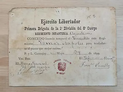 Rare 1899 Spanish American War Frank Carrillo Signed Temporal License Soldier • $99.99