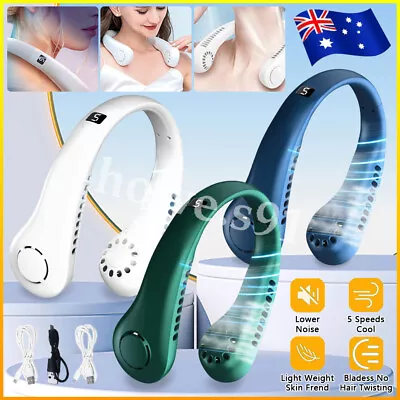 3000mAh Neck Fan Bladeless Hanging Air Cooler Quiet Rechargeable USB Portable AU • $14.50