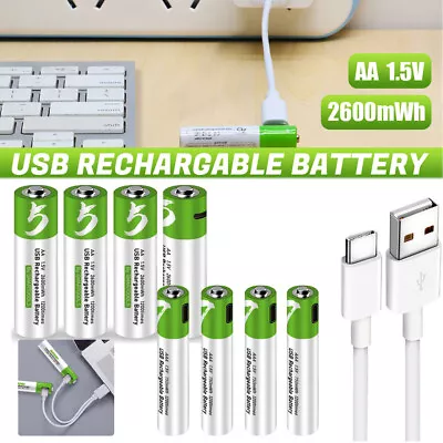 4Pcs 1.5V 2600mWh AA / AAA Rechargeable Battery Lithium Ion Batteries Type-C USB • $18.99