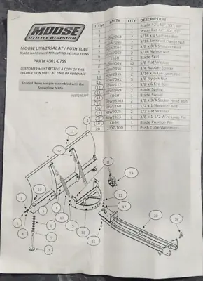 #4501-0759 Moose Snow Plow Spare Parts • $189.99