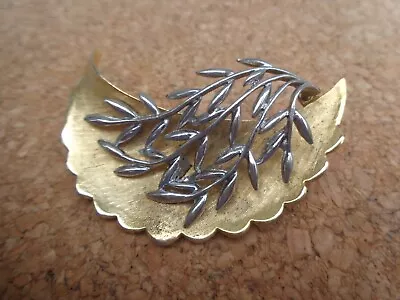 Vintage Signed Kramer Dimensional Brushed & Polished Two Tone Leaf Brooch Pin • $12.50