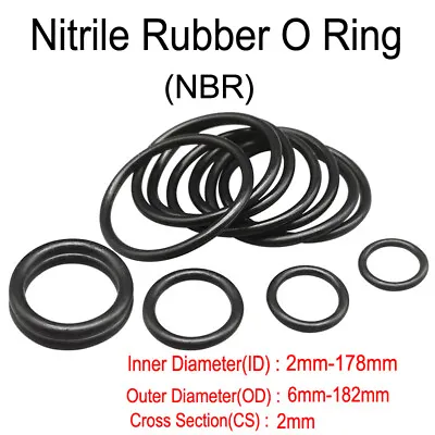 2mm Cross Section O Rings NBR Nitrile Rubber ID 2mm-178mm Oil Resistant Seals • £2.02