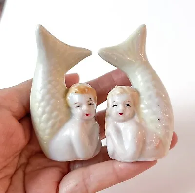 Set Mermaid Salt Pepper Shaker Figure Figurine Ceramic Porcelain Old Vtg Japan • $88