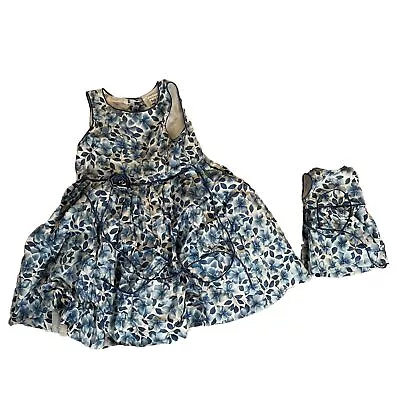 Girl’s POLLY & FRIENDS Dress Size 6 & Matching Doll Dress Blue Floral Pattern • $11.50