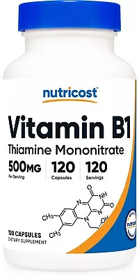 Nutricost Vitamin B1 (Thiamin) 500mg 120 Capsules - Gluten Free & Non-GMO • $14.99