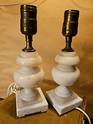 PAIR OF VINTAGE Neoclassical WHITE MARBLE CARVED Table Accent  LAMPS 10  • $116.80