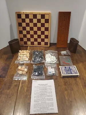 Vintage Wooden Classics Chess Backgammon Checkers Cribbage More Set In Wood Box • $24.99