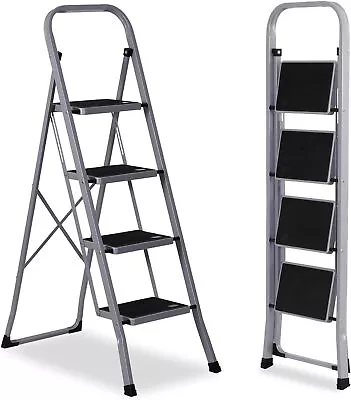 4 Step Ladder Folding Step Stool With Wide Anti-Slip Pedal 330 Lbs Capacity Grey • $50.58