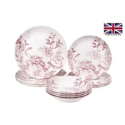 Queens By Churchill - 12pc Dinner Set Spring Flourish Pink (Made In England) • $79