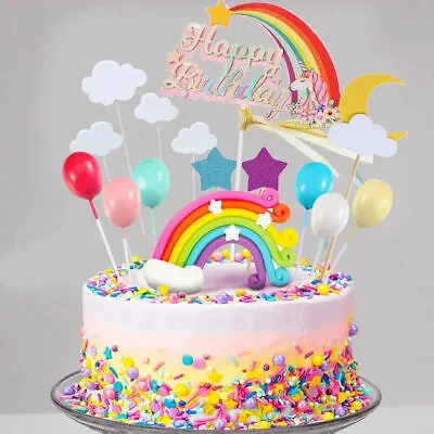 $17.38 • Buy Unicorn Cake Topper Kit 21Pcs Cloud Rainbow Balloon Happy Birthday Banner Cake