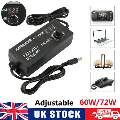 72/60W AC/DC Electrical Power Supply Adapter Charger Variable Voltage Adjustable • £10.19