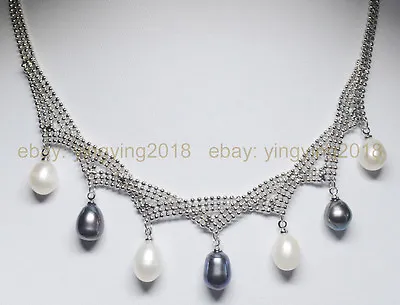 Charm Natural 7-8mm Black White Akoya Cultured Pearl Pendant Necklace 18'' AAA • $7.87