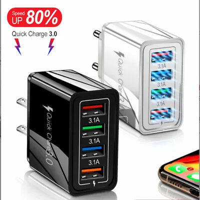 Black US 4 Port Fast Quick Charge QC 3.0 USB Hub Wall Charger Power Adapter Plug • $7.58