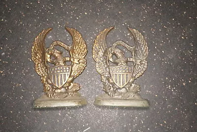 Antique Bronze Set Of United States Eagle E Pluribus Unum Bookends • $49.99