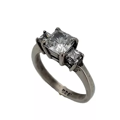 Vintage Art Deco Silver Lab- Created Diamond Solitaire Engagement Ring • $99