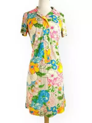 Vintage 60s Neon Floral Nylon Shift Dress By L'Aiglon - Sm • $65