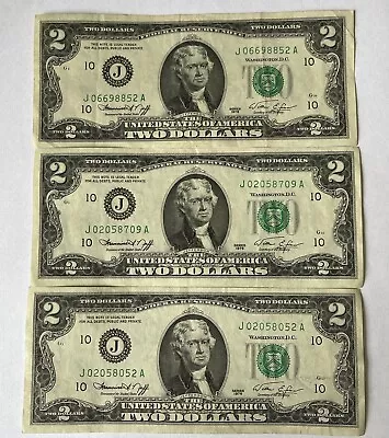 3x 2 Dollar Bill Note 1976 Good Used Condition J06698852A J02058052A J02058709A • £5