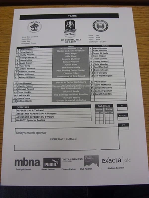 £3.99 • Buy 06/10/2012 Teamsheet: Chester V FC Halifax Town [FA Cup] (folded). Bobfrankandel
