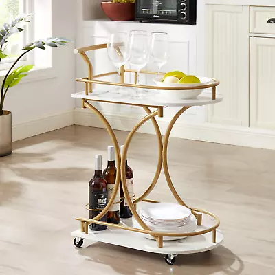 2-Tier Bar Cart Mobile Serving Cart Industrial Style Wine Cart For Kitchen • $78.15