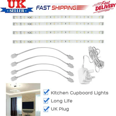 4 X LED Strip Lights Under Cabinet Kitchen Cupboard Linkable Mains Plug In UK • £14.48