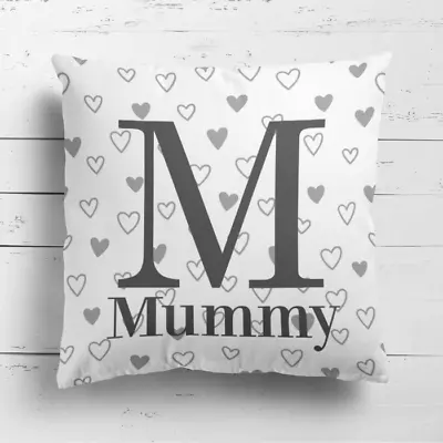 Personalised Grey Name & Initial Love Hearts Cushion Cover Pillow Case & Filling • £19.99