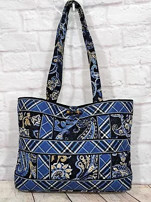 Vera Bradley Little Toggle Tote Purse Windsor Navy Blue Paisley Plaid • $17