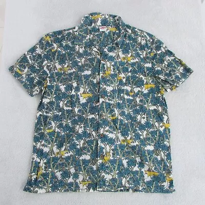 Mambo Shirt Large Mens Green Floral Animal Short Sleeve Button Up Collared • $39.95