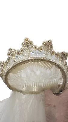 Vintage Old Wedding Crown  Beautiful Pearls  • $25