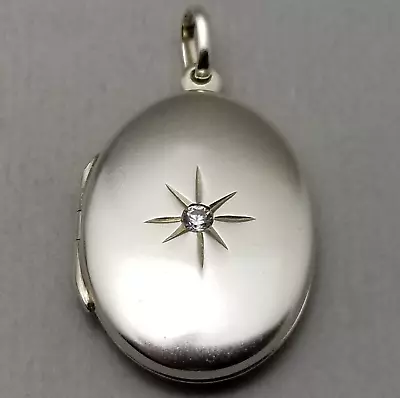 Solid Sterling Silver Oval Clear Stone Picture Photo Locket Pendant 925 - 4.8g • $28.61