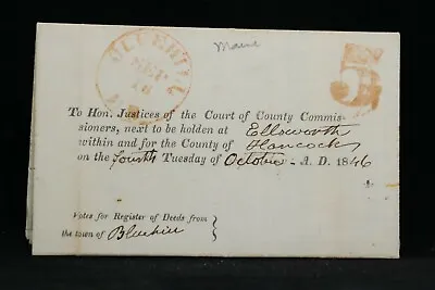 Maine: Blue Hill 1849 Register Of Deeds Votes Stampless Cover Hancock Co • $30