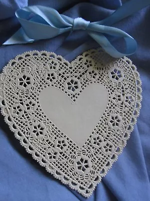 10 Pcs 💝 6  INCH LACE HEART Vtg Deep OFF WHITE IVORY PAPER DOILY CRAFT CARD  • $2.29