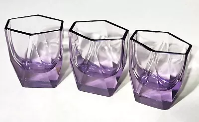 3 Vintage Moser Alexandrite Facet Cut Glass Bar Shot Glasses • $45