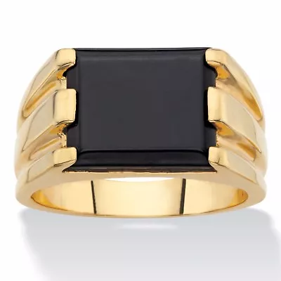 Mens Black Onyx 14k Gold Emerald Cut Gp Ring Size 8 9 10 11 12 13  • £96.41