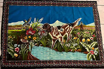 Vintage Wall Tapestry Hanging Vibrant Velvet Hunting Dog Hunter Bird 39”x 56” • $50