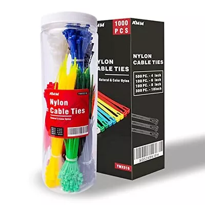 Cable Zip Ties，1000 Pack Colored Zip Ties Assorted Sizes 4 6 8 And 10 Inche... • $24.94